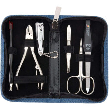 3 Swords Duitsland - kwaliteits 6-delige manicure pedicure set voor nagelverzorging met jeansblauwe hoes