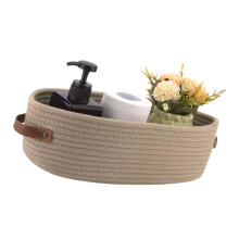 Large Oval Handwoven Cotton Basket With Leather Handles For-2