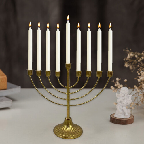 Gold Iron Multi-Head Hanukkah Candle Holder