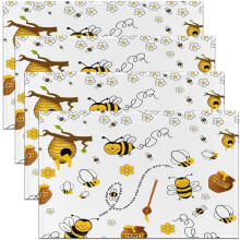 Bee Print Linen Placemats Set of 4, 18 x 12 Inch