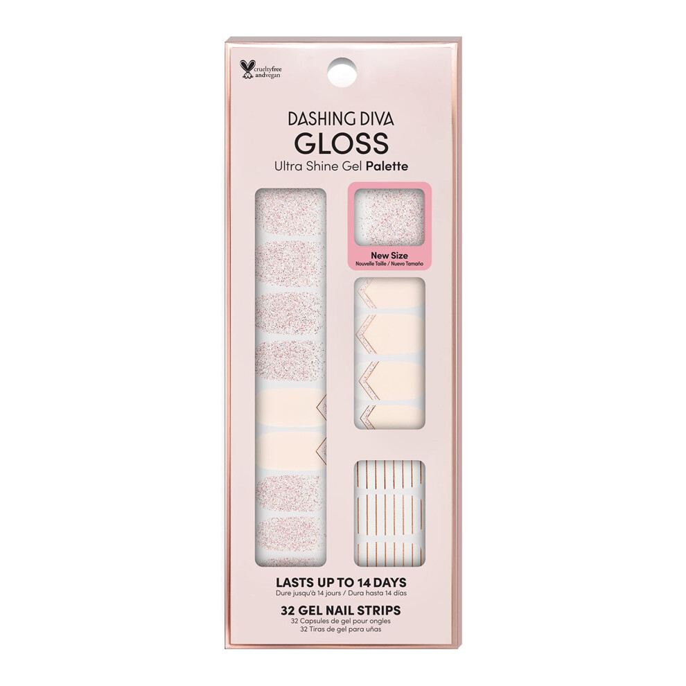 Dashing Diva Gloss Nail Strips - In The Blush | Uv Free, Chip Resistant, Long Lasting Gel Nail Stickers | Contains 32 Nail Wraps, 1 Prep Pad, 1 Nail F