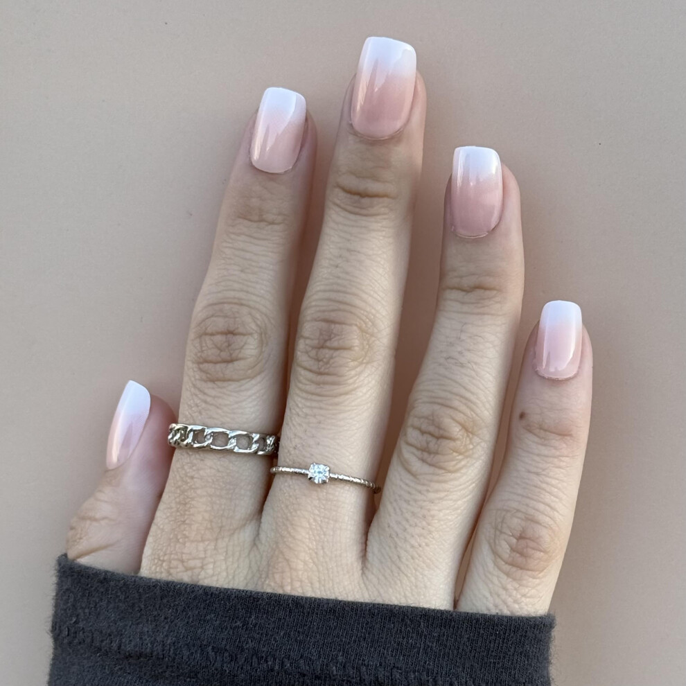 Lavaa Beauty Cream Nude Mood Press-On Nails By | Short Square | Ombrã© French Glossy Square Nails