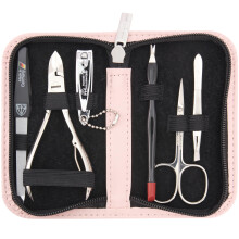 3 Swords Germany - 6-delig manicure pedicure set in lichtroze leren etui, Made in Germany