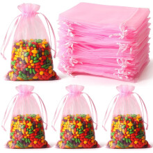 Bolsas de regalo de organza rosa, 4x6 pulgadas, 100 unidades