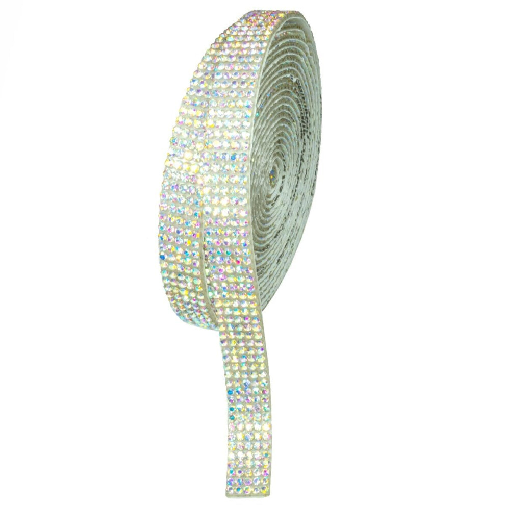Qiipii 3 Yards Crystal Ab Self Adhesive Rhinestone Strips K9 Glass Diamond Crystal White Ab Bling Glitter Rhinestone Ribbon Sticker Bling Wrap Roll Fo