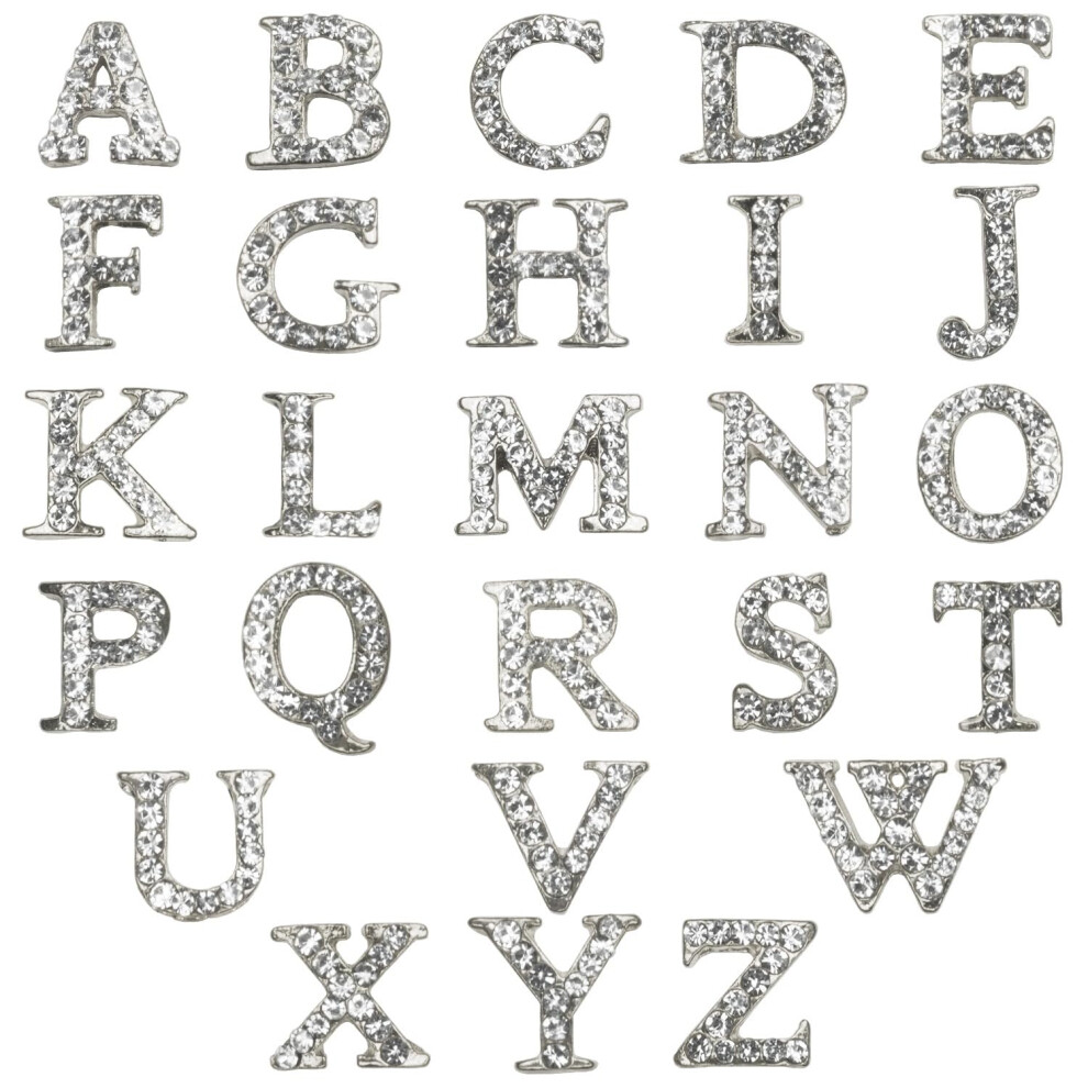 Qiipii Silver 26Pcs Luxury Letter Nail Charms 3D Capital Letters Nail Art Rhinestones Metal Alloy Charms Nail Studs Alphabet Nail Art Supplies Decorat