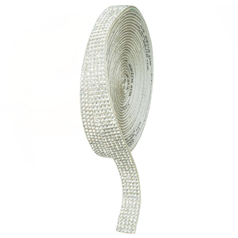 Qiipii 3 Yards Crystal White Self Adhesive Rhinestone Strips K9 Glass Diamond Crystal Clear Bling Glitter Rhinestone Ribbon Sticker Bling Wrap Roll Fo