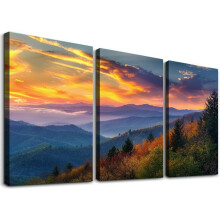 Conjunto de 3 peças de quadros em tela Great Smoky Mountain (30x40cm)