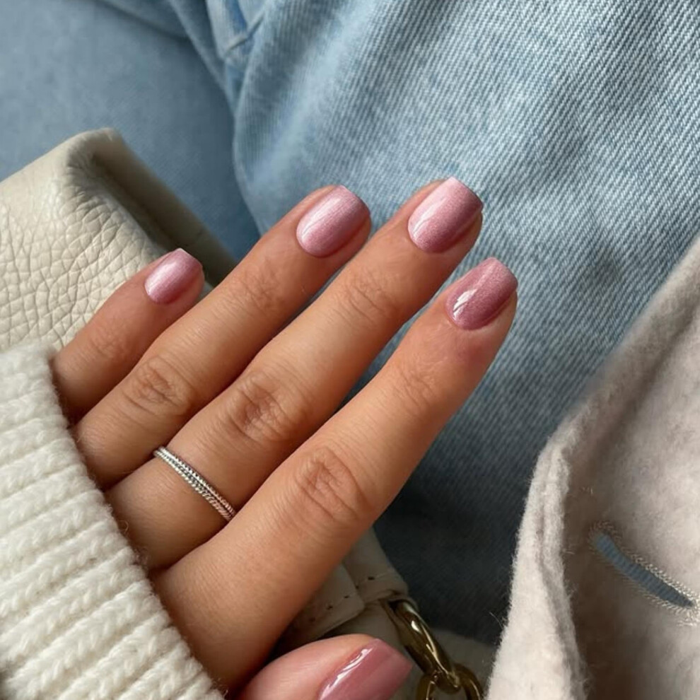 Sxvme Short Press On Nails Square - Cat Eye Pink Fake Nails Acrylic Press Ons Glue On Nails Opaque Glitter Short False Nails In 30 Pcs For Women