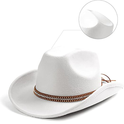 (White) Cappello da cowboy bianco e nero con sciarpa, cappello da cowboy western, Dick 2