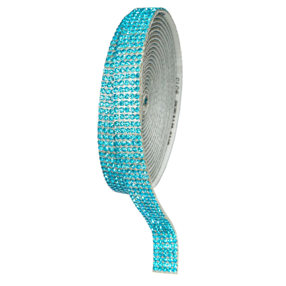 Qiipii 3 Yards Aquamarine Self Adhesive Rhinestones Strips K9 Glass Lake Blue Diamond Crystal Bling Glitter Rhinestone Ribbon Sticker Bling Wrap Roll