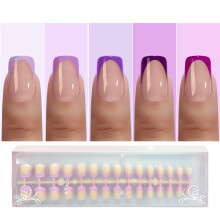 Jsiallye Franse Punt Press on Nails,150Pcs Paarse Franse Press On Nails Korte Vierkante,Geen Vijl Nodig 4 in 1 Gel Nageltips