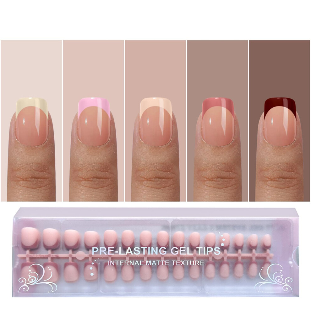 Jsiallye French Tip Press On Nails,150Pcs French Press On Nails Extra Short Square,No Need To File 4 In 1 Gel Nail Tips Pre-Lasting,Soak Off False Nai
