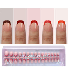 Jsiallye Franse Tip Press on Nagels, 150 Stuks Rode Franse Extra Korte Vierkante Nagels, Geen Vijl Nodig 4 in 1 Gel Nageltips