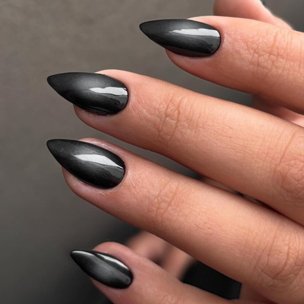 Sxvme Black,Cream Blush Black Nails Press On, French Press On Nails Almond Shaped, Glue On Nails Medium Fake Nail, Natural Nude Acrylic False Nail, Glossy Ombre C