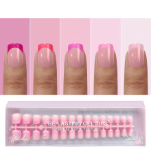 Jsiallye Franse Punt Druknagels,150Pcs Roze Franse Druknagels Extra Korte Vierkante,Geen Vijlbehoefte 4 in 1 Gel Nageltips