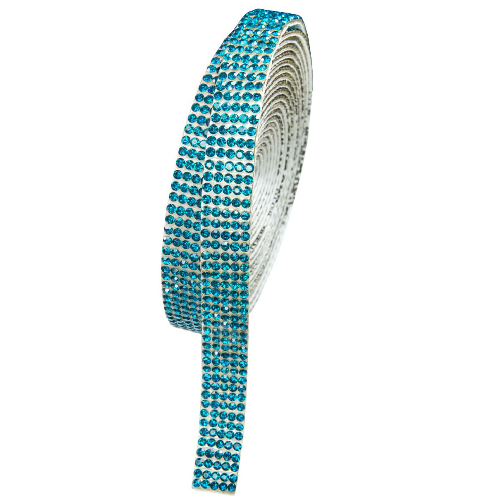 Qiipii 3 Yards Blue Zircon Self Adhesive Rhinestone Strips K9 Glass Crytal Diamond Turquoise Blue Bling Glitter Stones Ribbon Sticker Teal Blue Bling