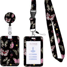 Cordino da polso con clip a farfalla per badge identificativo e avvolgitore per badge.
