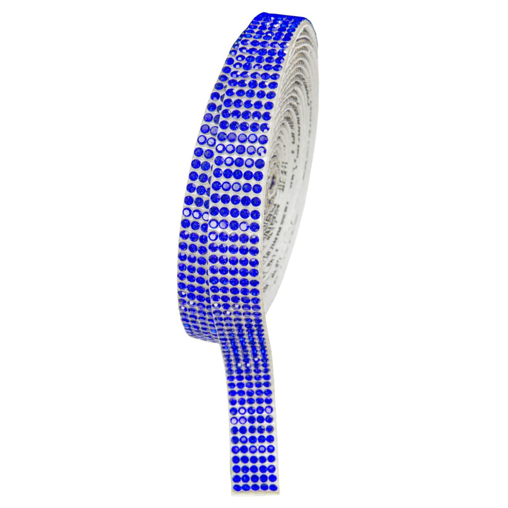 Qiipii 3 Yards Royal Blue Self Adhesive Rhinestone Strips K9 Glass Crytal Diamond Dark Blue Bling Glitter Sapphire Stones Ribbon Sticker Bling Wrap Ro