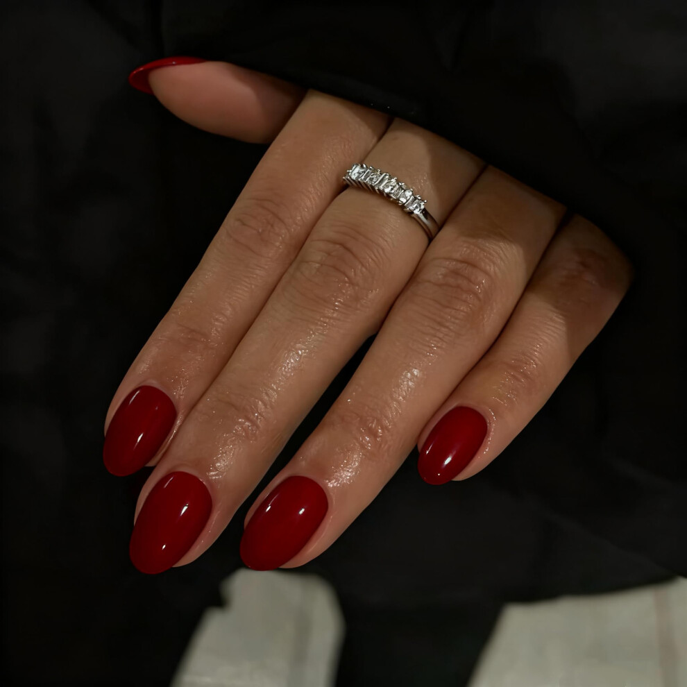 Sxvme Burgundy Nails Press On, Dark Red Short Oval Round Press On Nails, Winter Glue On Nails Short Almond Fake Nails, Thick Acrylic False Nails, Glos