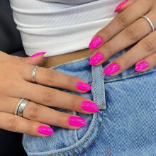 Neon Pink Press-On Nägel, Kurze Oval Fake Nails, SXVME Fuchsia Klebe-Nägel, Beste Akryl-Nägel, Einfarbig