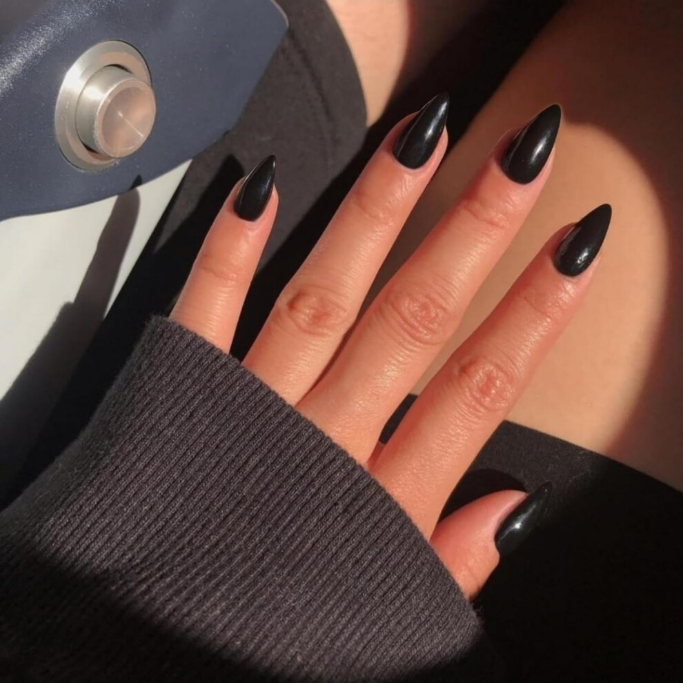 Sxvme Black Nails Press On, Winter Reusable Press On Nails Short Almond Shaped, Glue On Nails Short Fake Nails, Best Thick Acrylic False Nails, Glossy