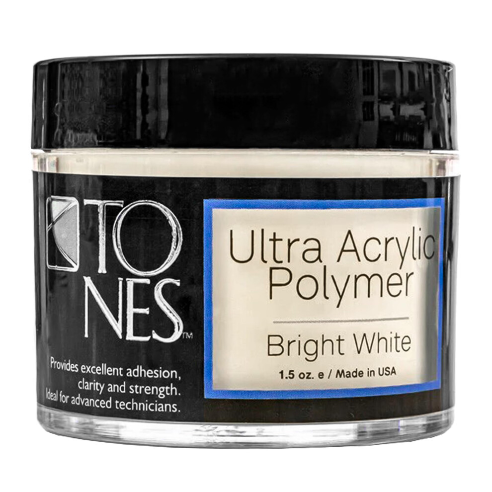 Tones Pro Acrylic Nail Powder, Sparkling Bright White (Opaque Off-White), (1.5 Fl Oz) - Long-Lasting & Non-Yellowing Polymer For Salon Quality Nail Ex