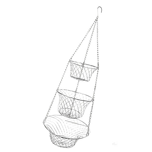 Decorative Iron Hanging Fruit Basket 3 Layers Foldable-Silver