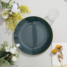 Round Plastic Dinner Plates with Gold Trim, 10-inch, Pack