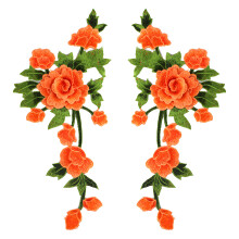 Vibranting Floral Flower Sewing On Patches Craft-Ora nge Color
