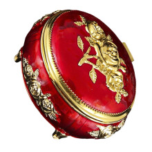 Enamel Floral Jewelry Box With Rhinestones Elegant-golden red