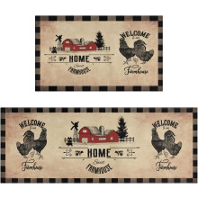 Farmhouse Kitchen Rug Set of 2 – Buffalo Plaid Non-Slip