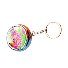 Multifunctional Keychain Pills Box with Mirror and-peony flower
