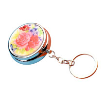 Metal Pills Box Keychain With Sealed Storage-rose flower