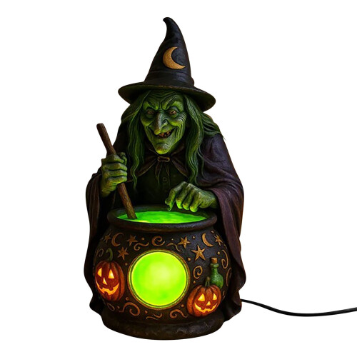 Halloween Witch Cauldron Night Light – Resin, 18 cm 2
