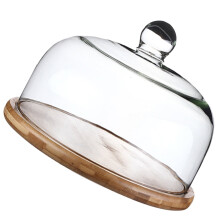 Dessertglocke aus Glas mit Tablett aus Akazienholz