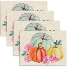 Linen Pumpkin Placemats Set of 4 18 x 12 in