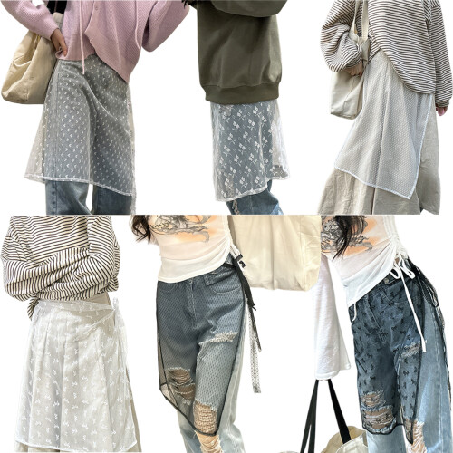 Breathable Polyester Lace Skirt With Adjustable Tie-White dots 1