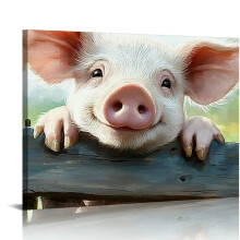 Decoração de parede em tela com tema de porco de fazenda