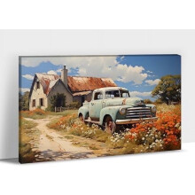 Farmhouse Canvas Wall Art 40x30 cm – Blue Daisy Floral
