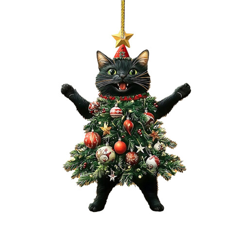 Black Cat Acrylic Christmas Ornament, 2-Sided, 1 Pack