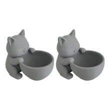 Plastic Kitten Shape Planter Holder Storage Bucket-Gray