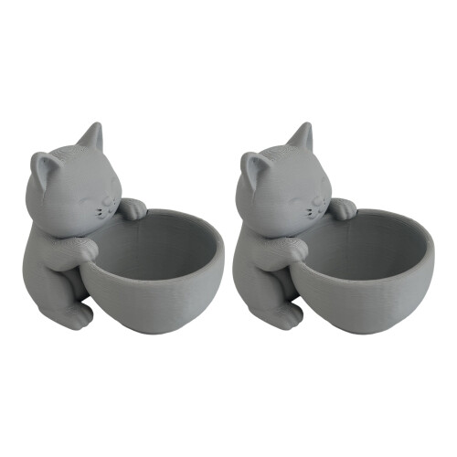 Plastic Kitten Shape Planter Holder Storage Bucket-Gray