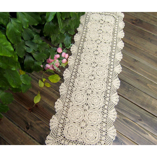 Camino de mesa rectangular de algodón tejido a crochet