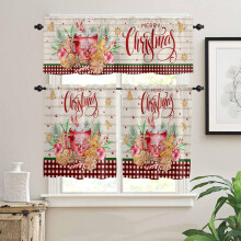Red & Green Check Kitchen Curtains Set, 27.5 x 36 in, Rod