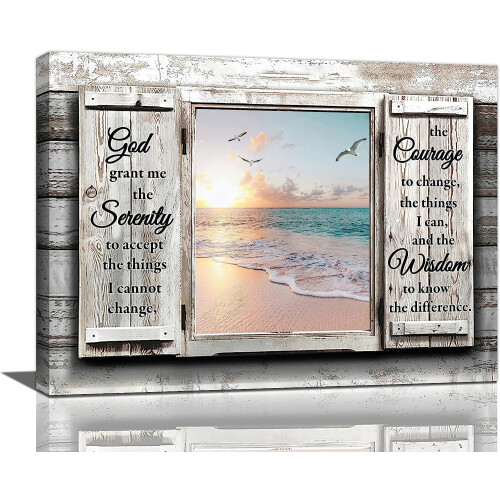 Quadro decorativo "Oração da Serenidade na Praia" (16x12 polegadas)