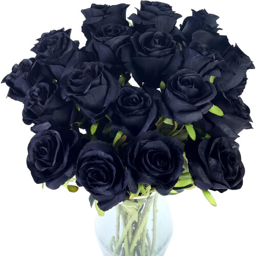 Rosas pretas de seda com hastes (10 unidades)