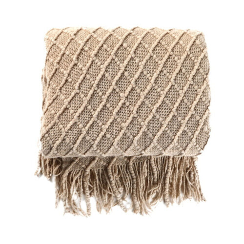 Textured Acrylic Knitted Throw Blanket with Tassels