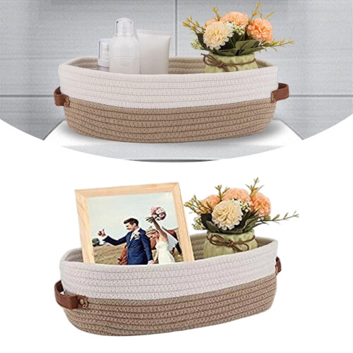 Spacious Oval Handwoven Basket With Leather Handles For-1 2