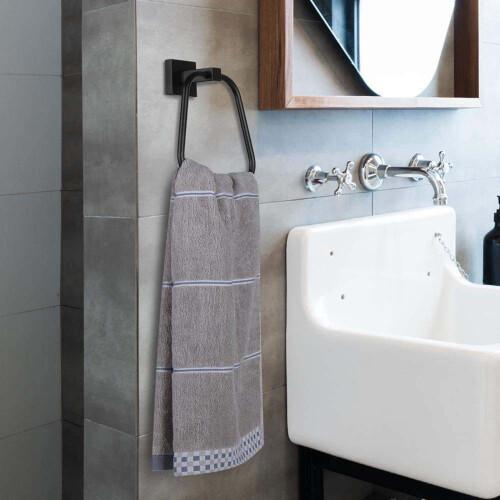 Trapezoid Shape Towel Hook Matte Black Finish Aluminum Materials 1